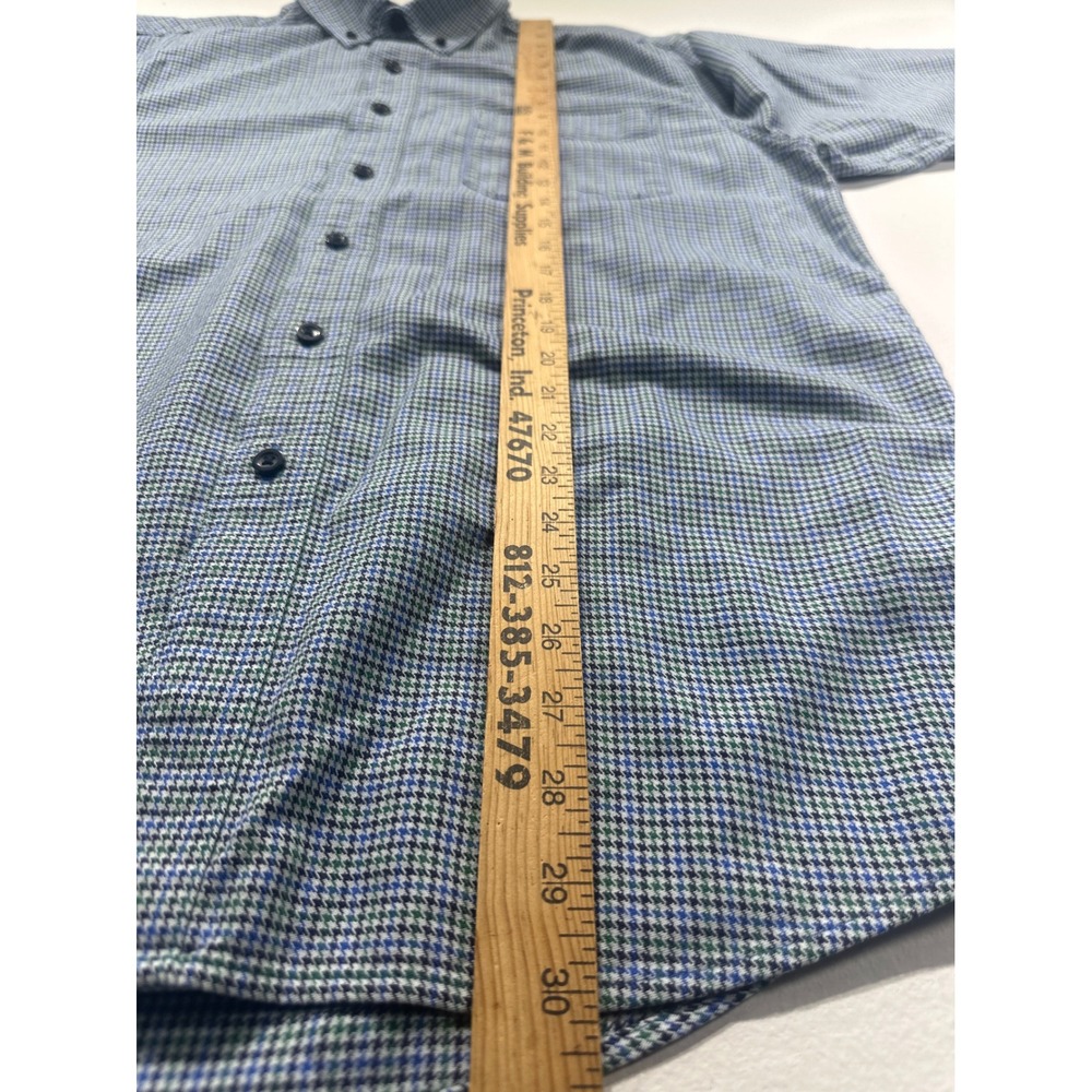 LL Bean Mens Traditional Fit Houndstooth Cotton Button Down Shirt Blue Green M - Picture 4 of 9